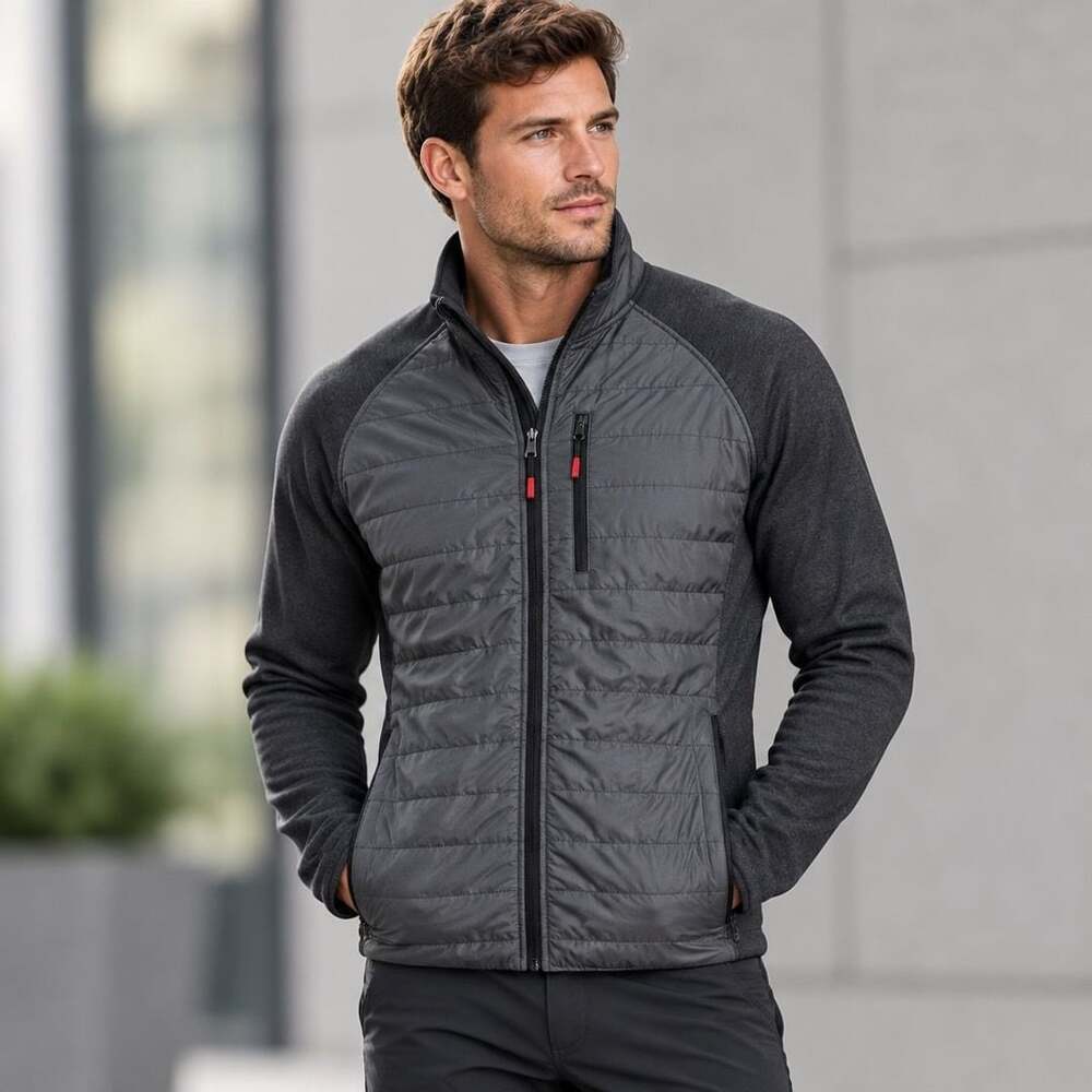 Orvis Hybrid Quilted Fleece Jacket Size L Gray Full Zip